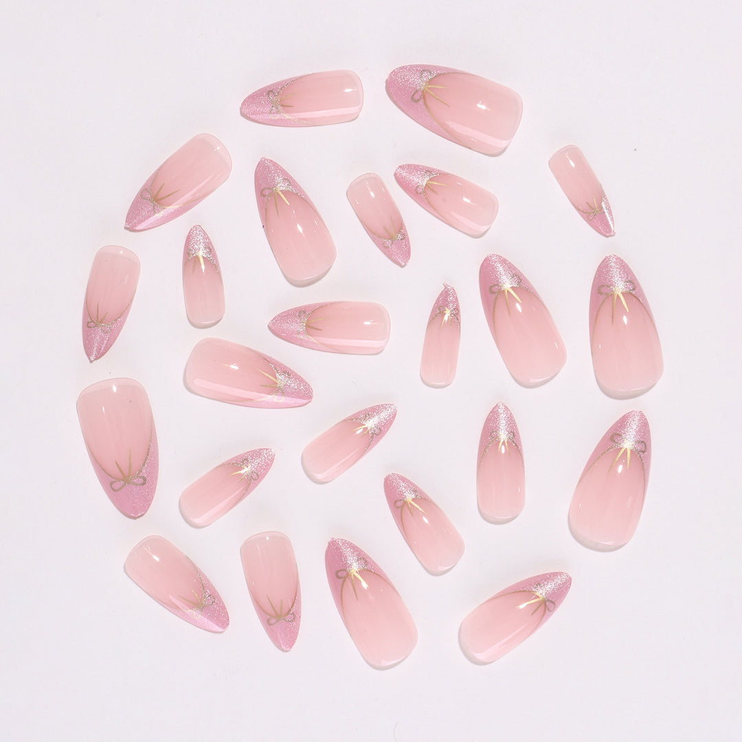 Artificial nail set with shimmering tips and elegant bows Stornfield