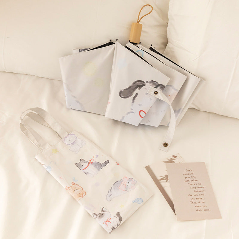 Women Folding Umbrella with Lovely Animal Illustrations Stornfield