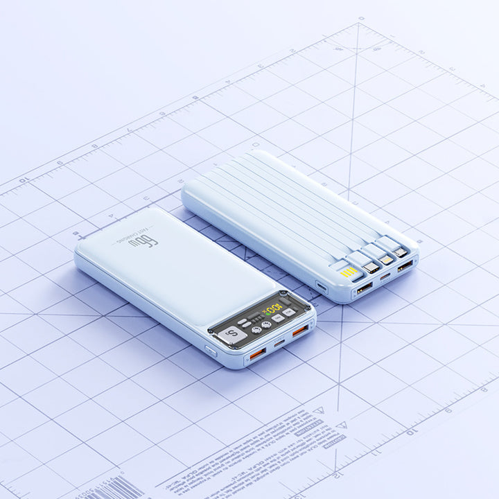 Power bank with integrated cable system and digital charging display Stornfield