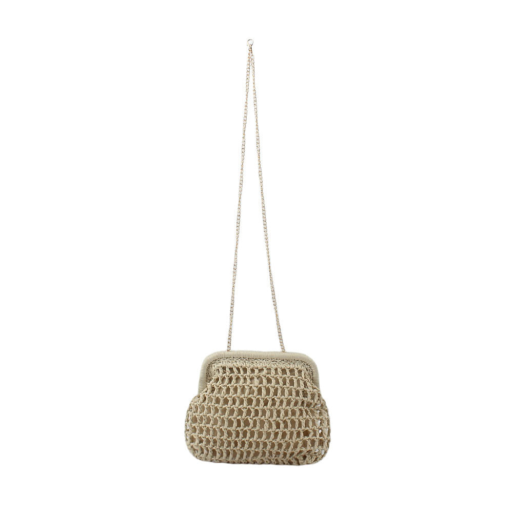 Woven Natural Material Handbag with Fine Chain Accents Stornfield