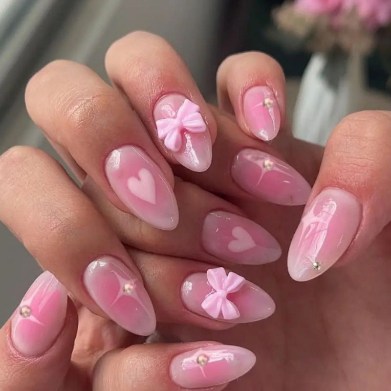 Artistic Heart and Bow Detail Press-On Nails Stornfield