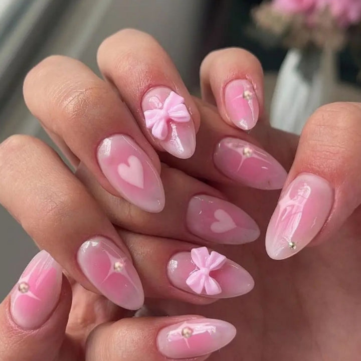 Artistic Heart and Bow Detail Press-On Nails Stornfield