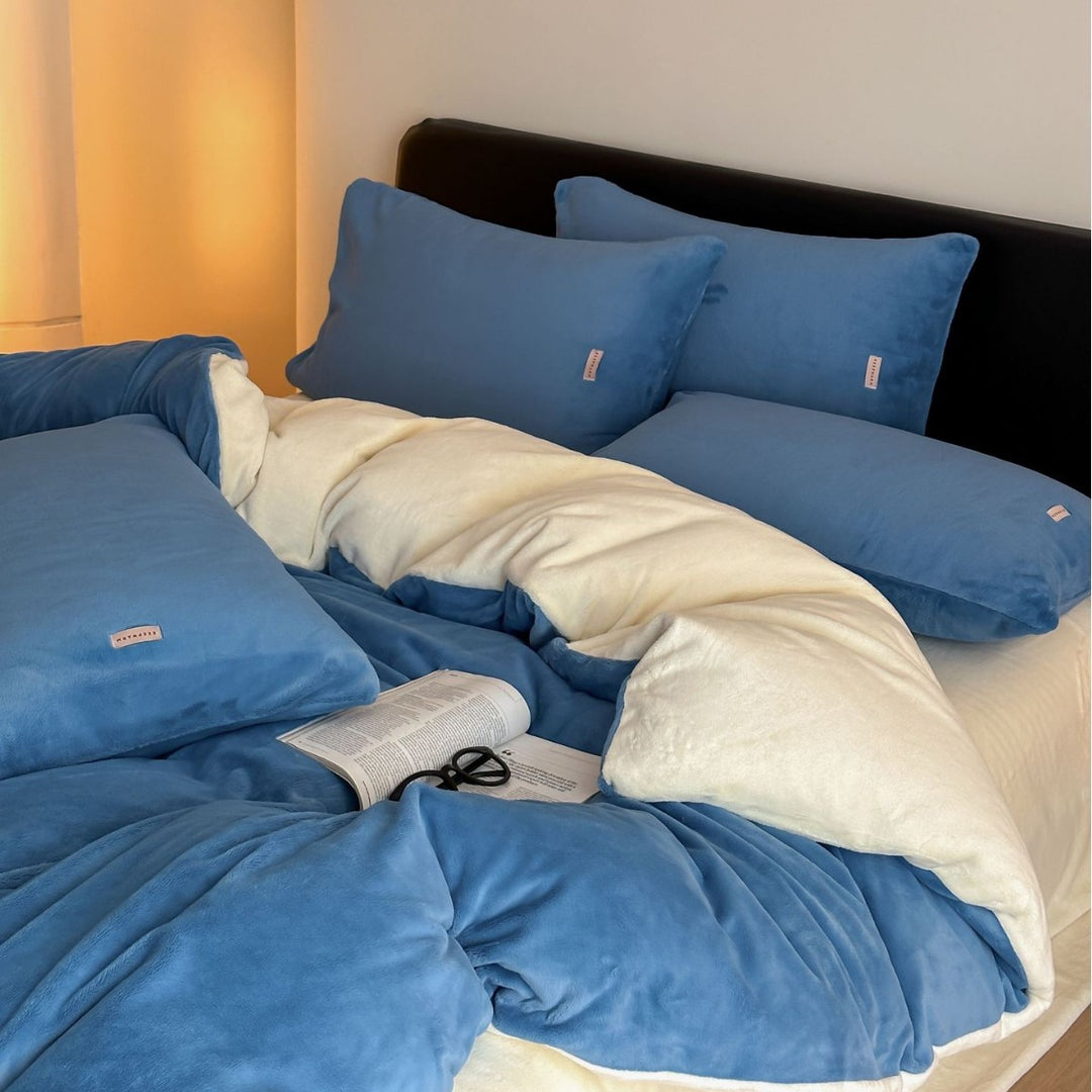Luxury Plush Reversible Velvet Duvet Cover and Pillowcase Bedding Set