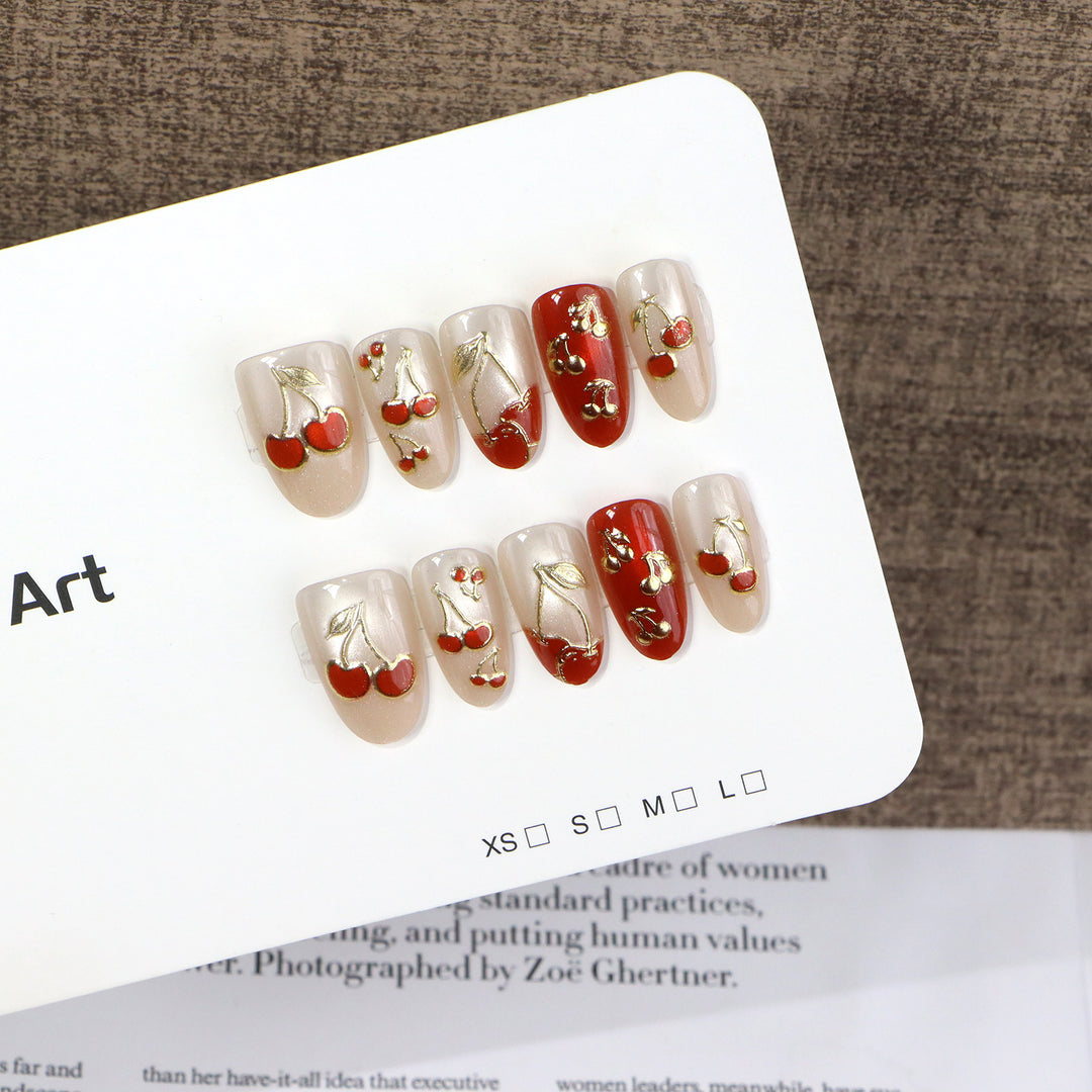 Artistic Cherry-Themed Press-On Nail Set Stornfield