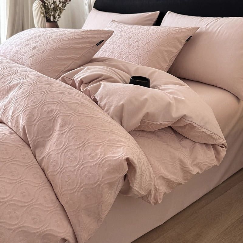 Jacquard Floral Embossed Duvet Cover and Pillowcase Set