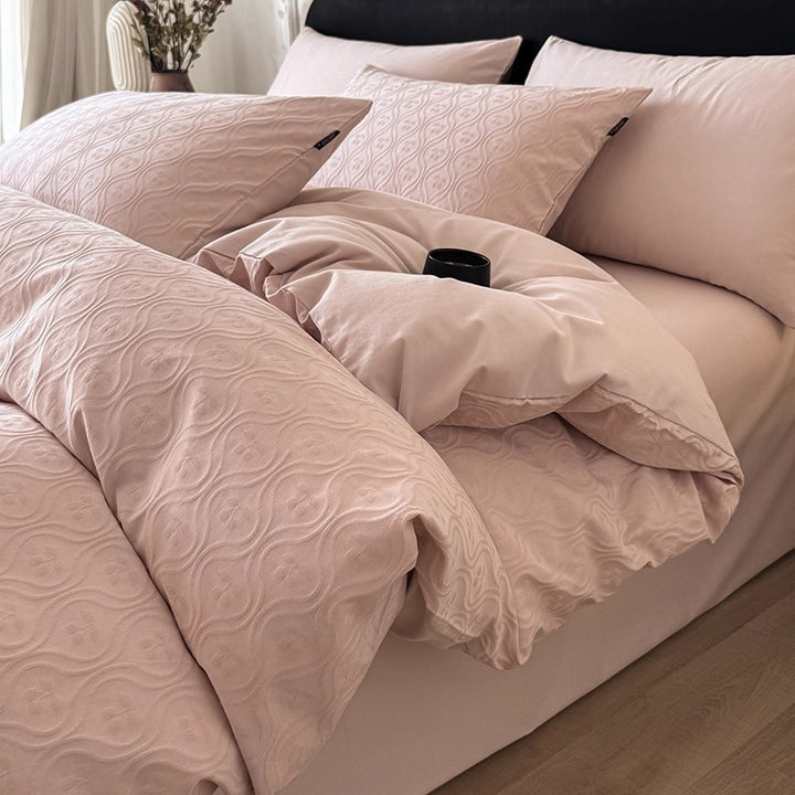 Jacquard Floral Embossed Duvet Cover and Pillowcase Set
