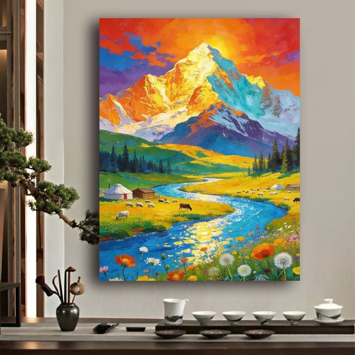 Vibrant Mountain Landscape Canvas Art Stornfield