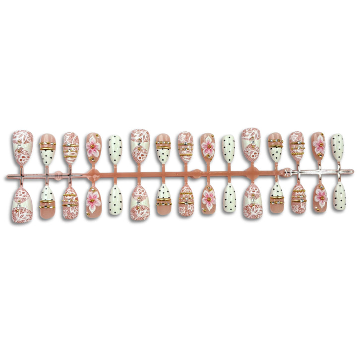 Decorative Floral and Gem-Embellished Press-On Nail Set