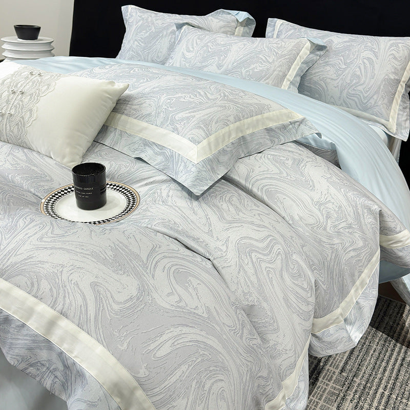 Luxury Marble-Print Cotton Duvet Cover and Pillowcase Set