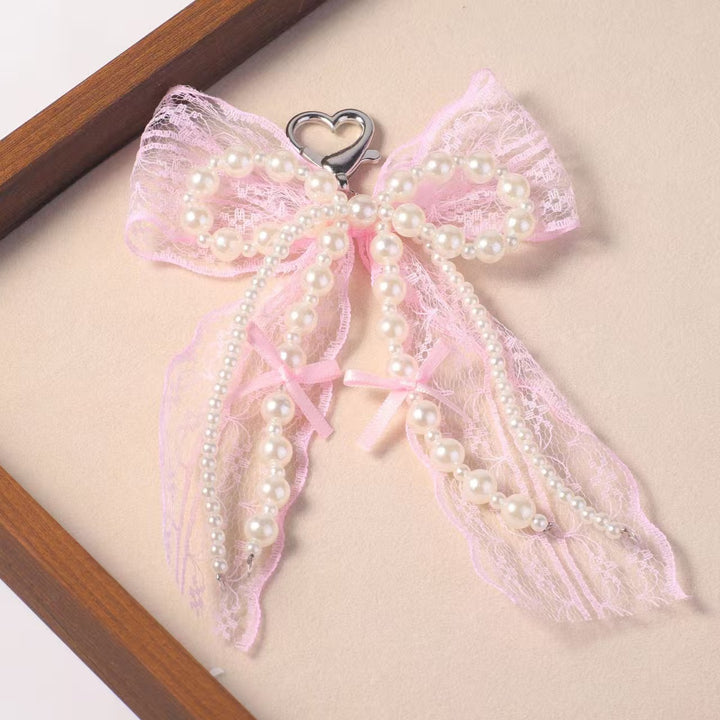 Elegant Pearl and Lace Charm Keychain Stornfield