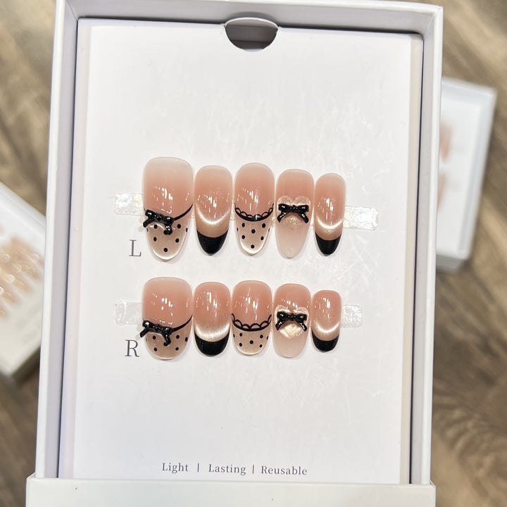 Elegant Reusable Press-On Nail Art Set with Charming Bow Accents Stornfield