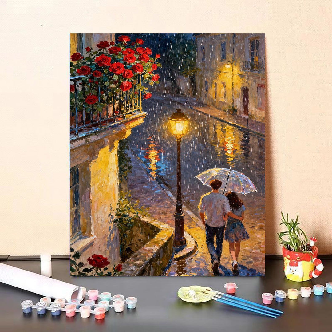Romantic Rainy Street Scene Paint by Numbers Kit Stornfield