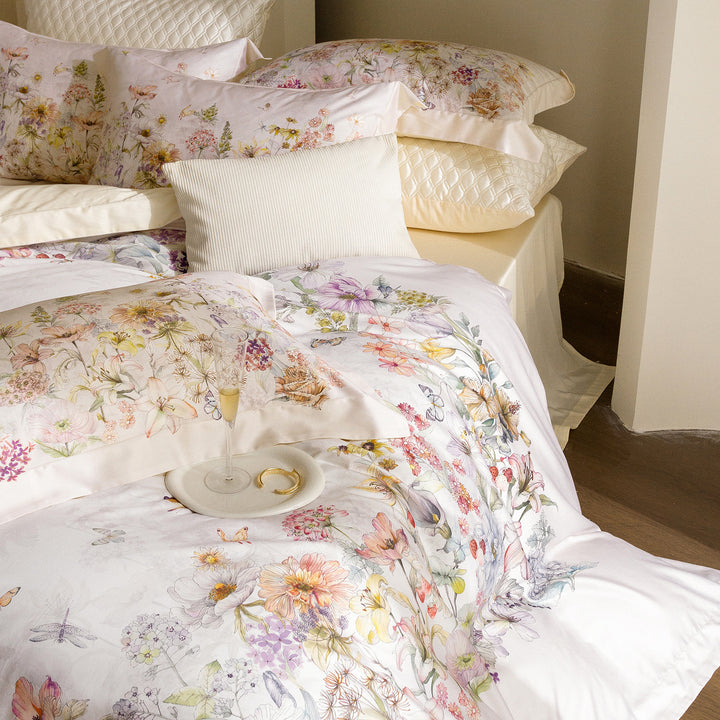 Floral Embroidered Cotton Sateen Duvet Cover Set with Reversible Pillowcases