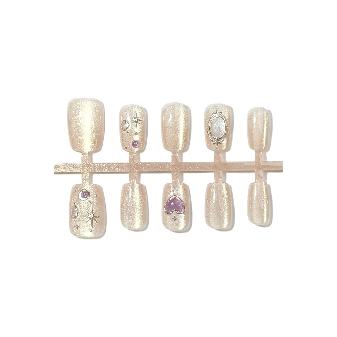 Decorative Press-On Nail Set with Gemstone Accents 1790745833