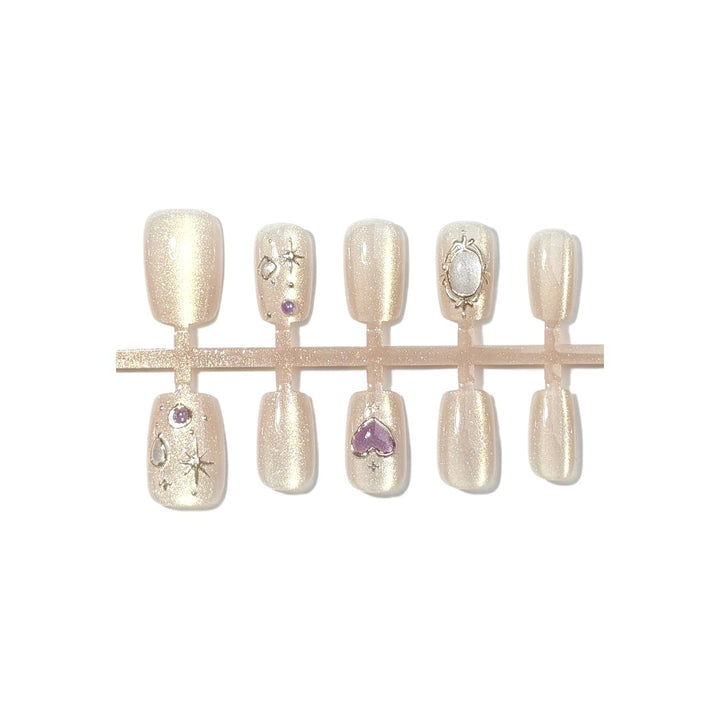 Decorative Press-On Nail Set with Gemstone Accents 1790745833