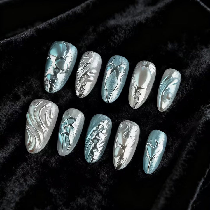 Artistic Metallic Press-On Nail Set Stornfield