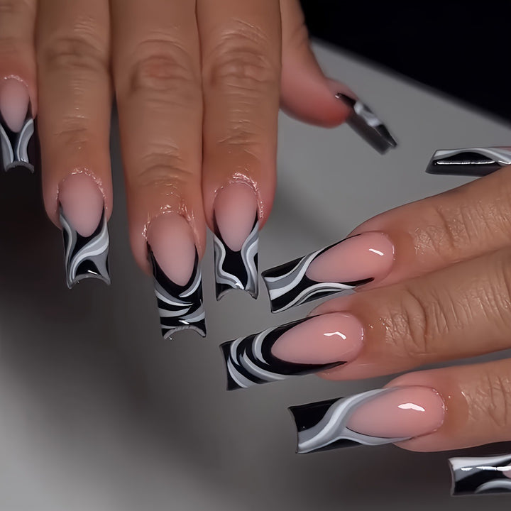 Artistic Press-On Nail Extensions with Marble Design Stornfield