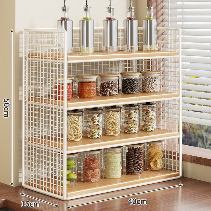Compact Two-Tier Metal Grid Countertop Spice and Pantry Jar Organizer