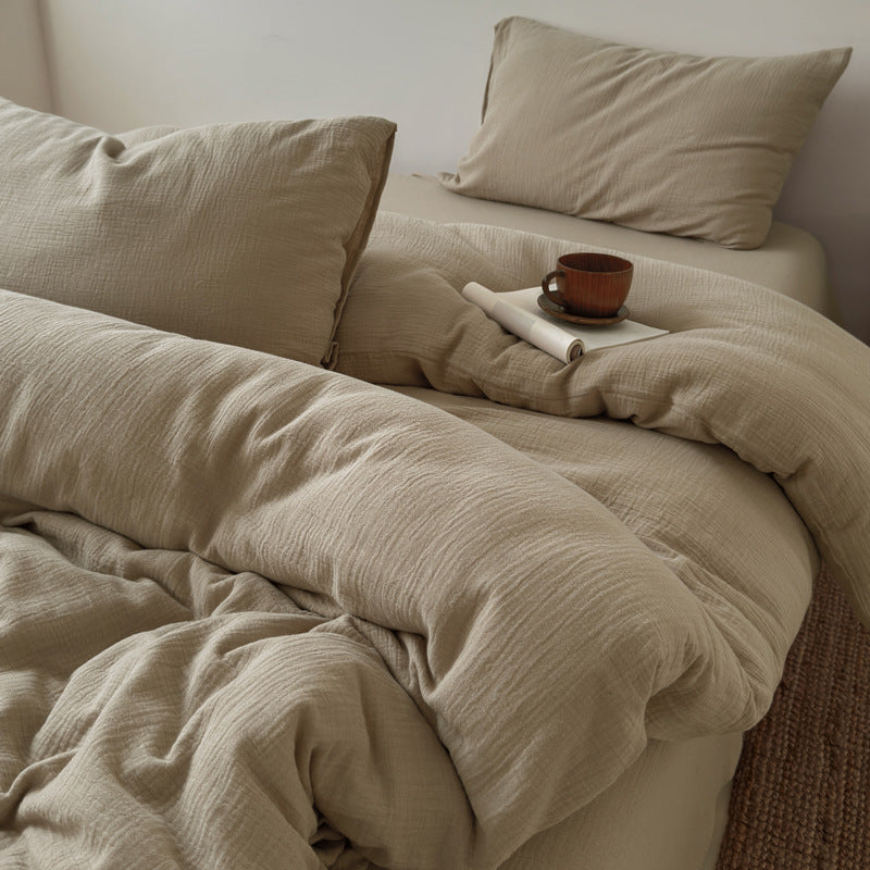 Washed Cotton Gauze Textured Duvet Cover Set with Deep-Pocket Fitted Sheet