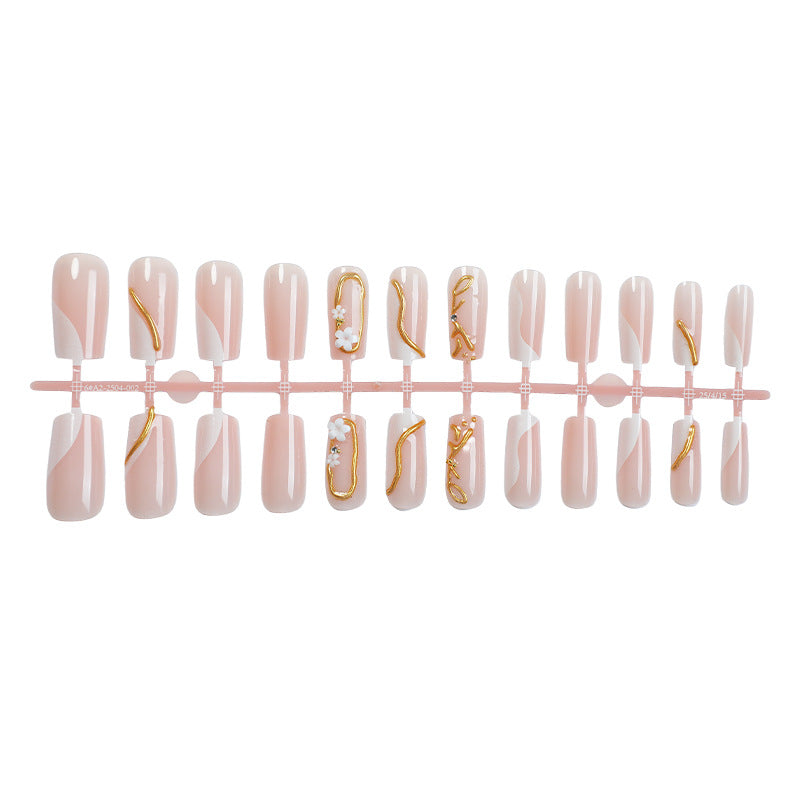 Artistic Press-On Nail Set with Gold Accents Stornfield