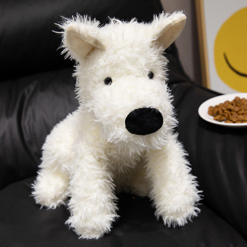 Realistic Fluffy Terrier Plush Dog with Long Faux-Fur and Embroidered Features Stornfield