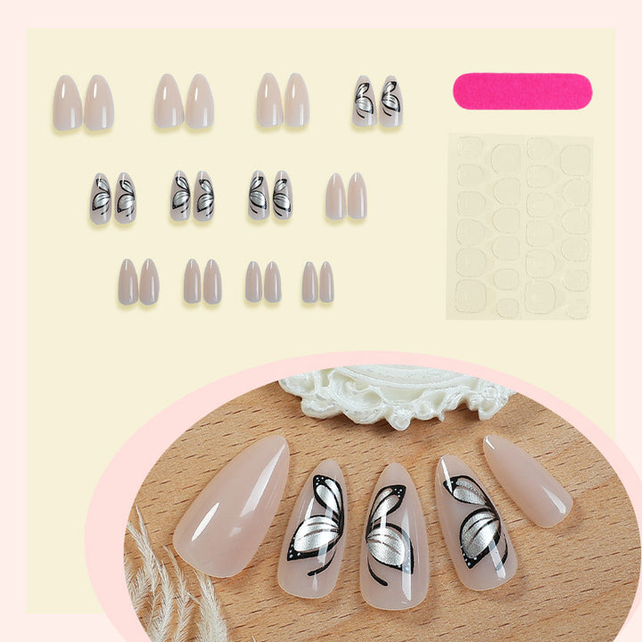Artistic Press-On Nail Set with Elegant Butterfly Design Stornfield