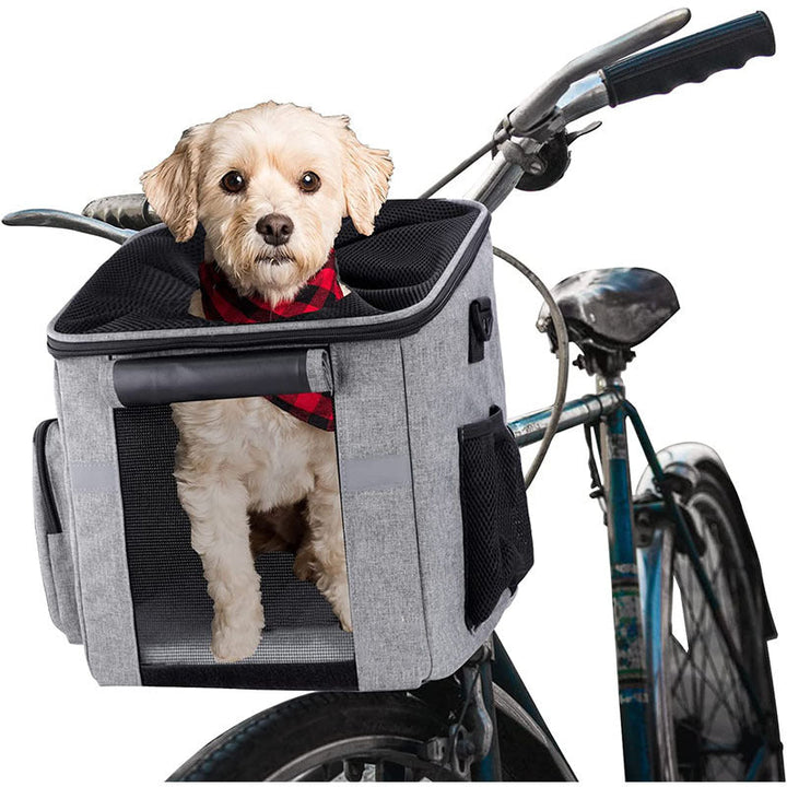 front-mounted reinforced pet bicycle carrier tote with structured frame mesh entry and removable washable liner Stornfield