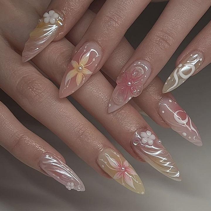 Artful Nail Extensions with Floral and Elegant Design Stornfield