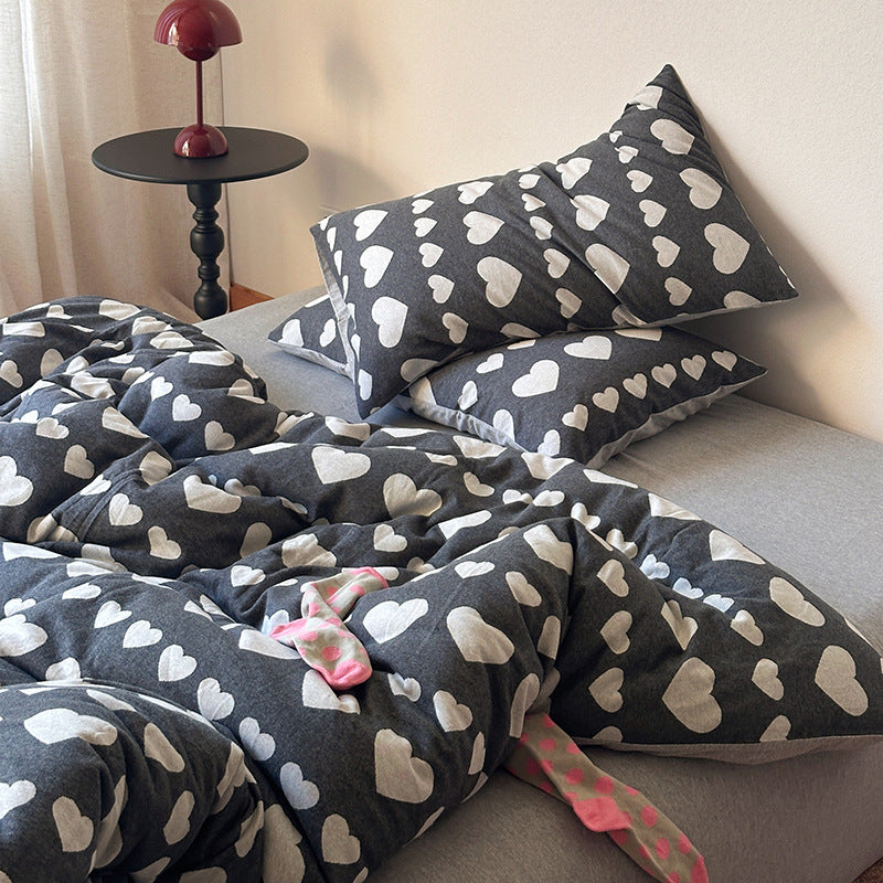 Heart-Print Cotton Duvet Cover Set with Pillowcases