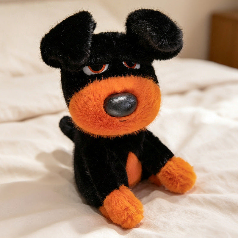 Sitting Character Plush Dog with Contrasting Faux-Fur Muzzle and Half-Lidded Expression Stornfield