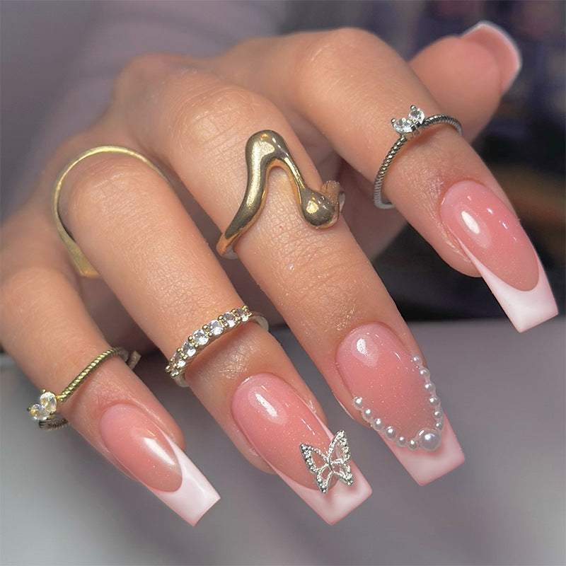 Artistic Press-On Nail Art Set with Butterfly and Gem Accents Stornfield