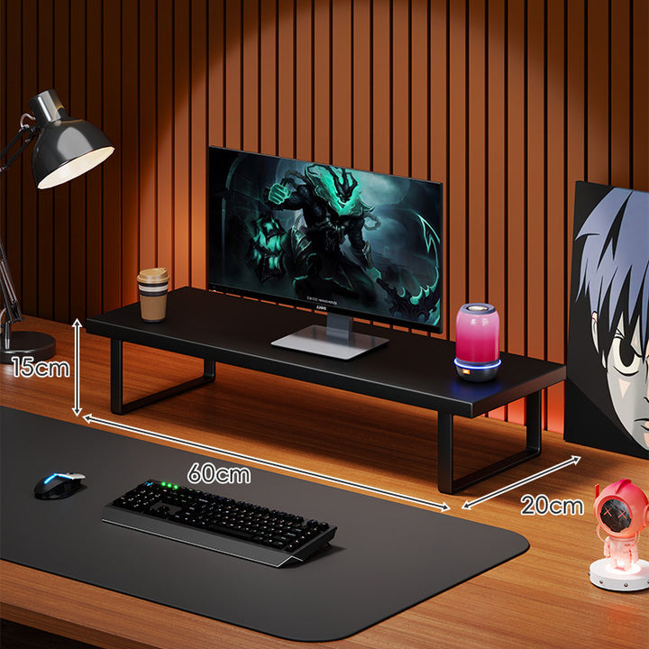 Wooden Monitor Riser Stand with Metal Frame and Cable Management