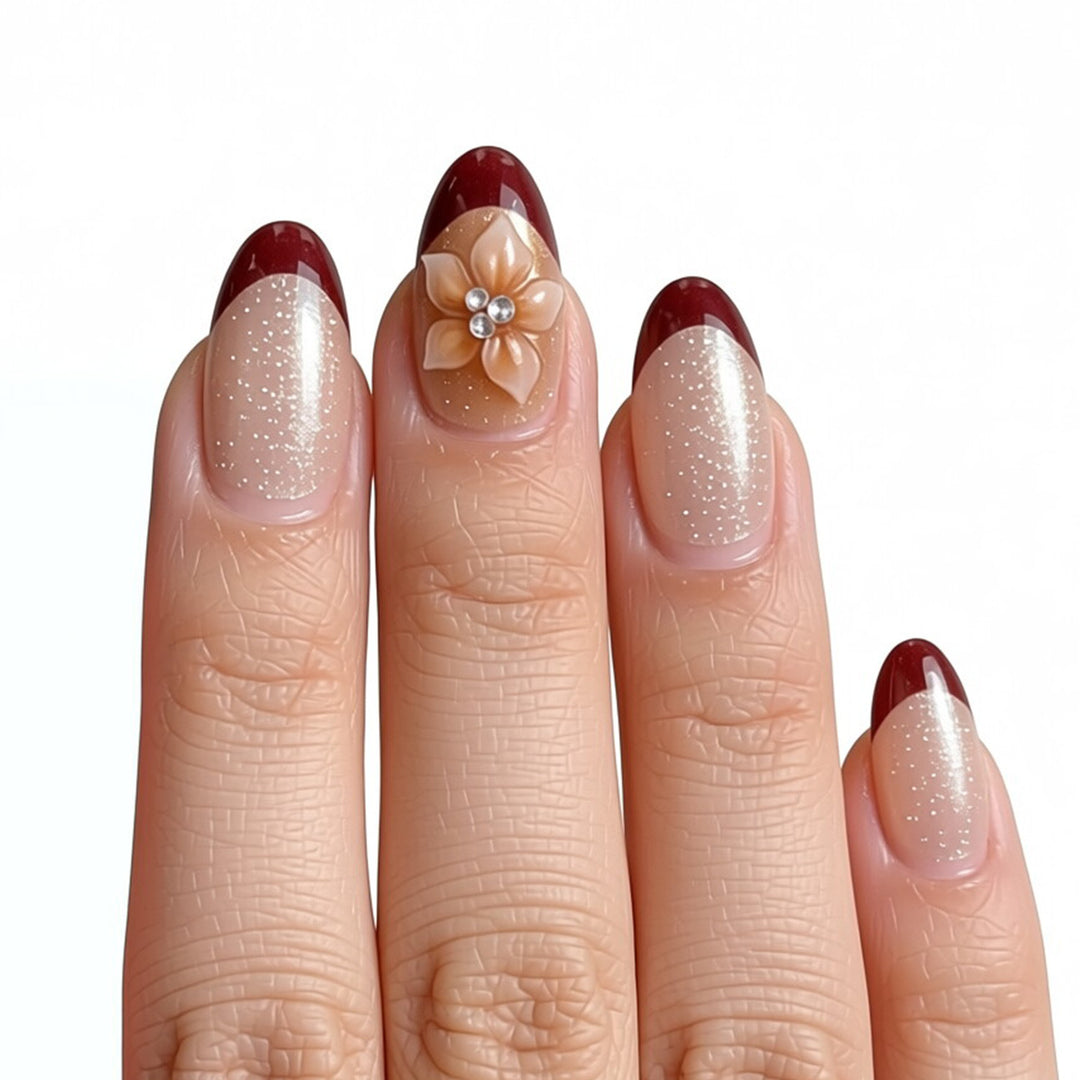Decorative Press-On Nail Set with Floral Accents Stornfield 1787225159