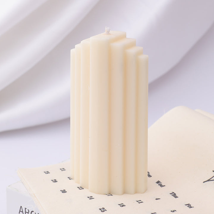 Ribbed Rectangular Pillar Candle with Vertical Fluted Texture
