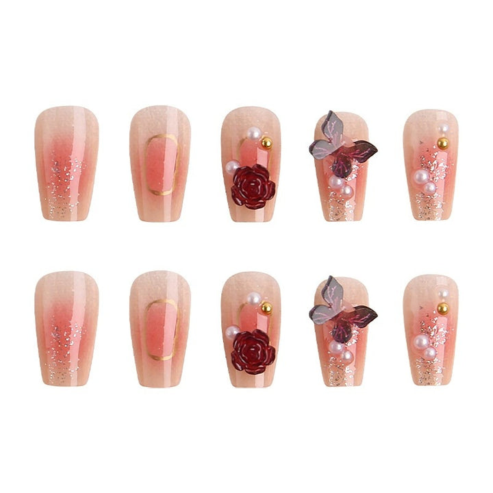 Floral Decorated Press-On Nail Set
