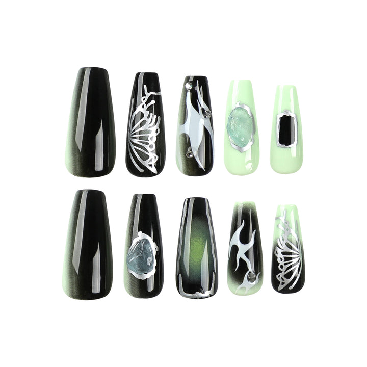 Artful Nail Extensions with Unique Glitter Accents Stornfield