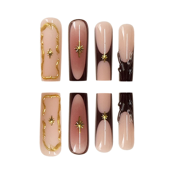 Artistic Sculpted Press-On Nails with Gold Accents Stornfield