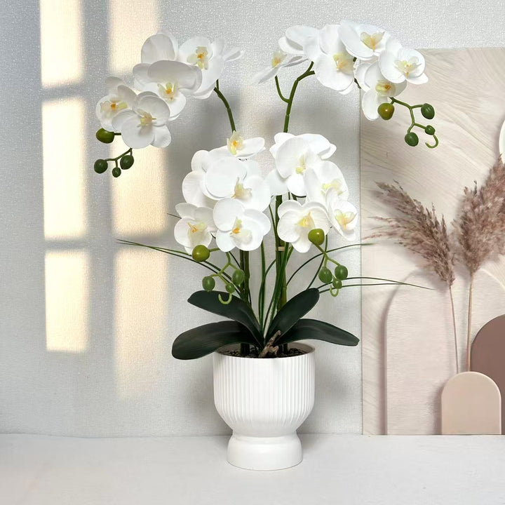 Elegant Faux Orchid Arrangement for Tabletop Home Decor