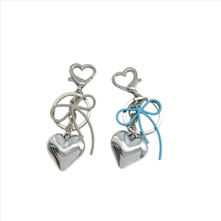 Heart-Shaped Metallic Keychain with Decorative Bow Stornfield