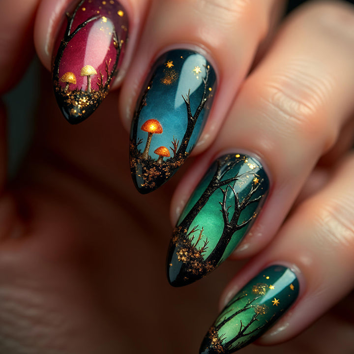 Creative Art Nails with Fascinating Forest and Mushroom Designs Stornfield
