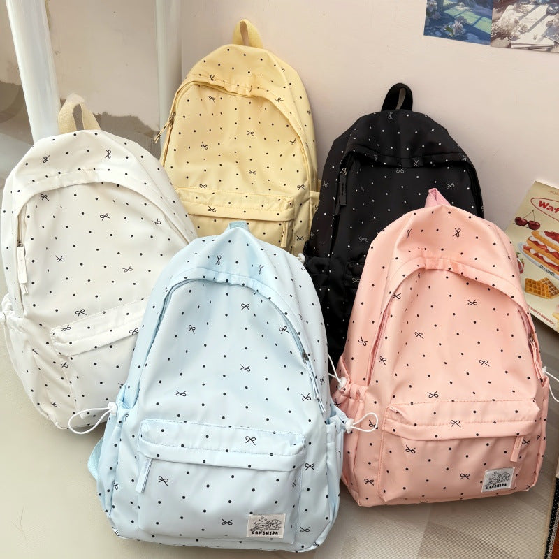 Cute Polka Dot Backpack with Plush Bow Stornfield