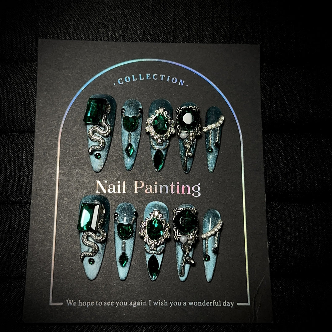 Artistic Rhinestone-Embellished Press-On Nails