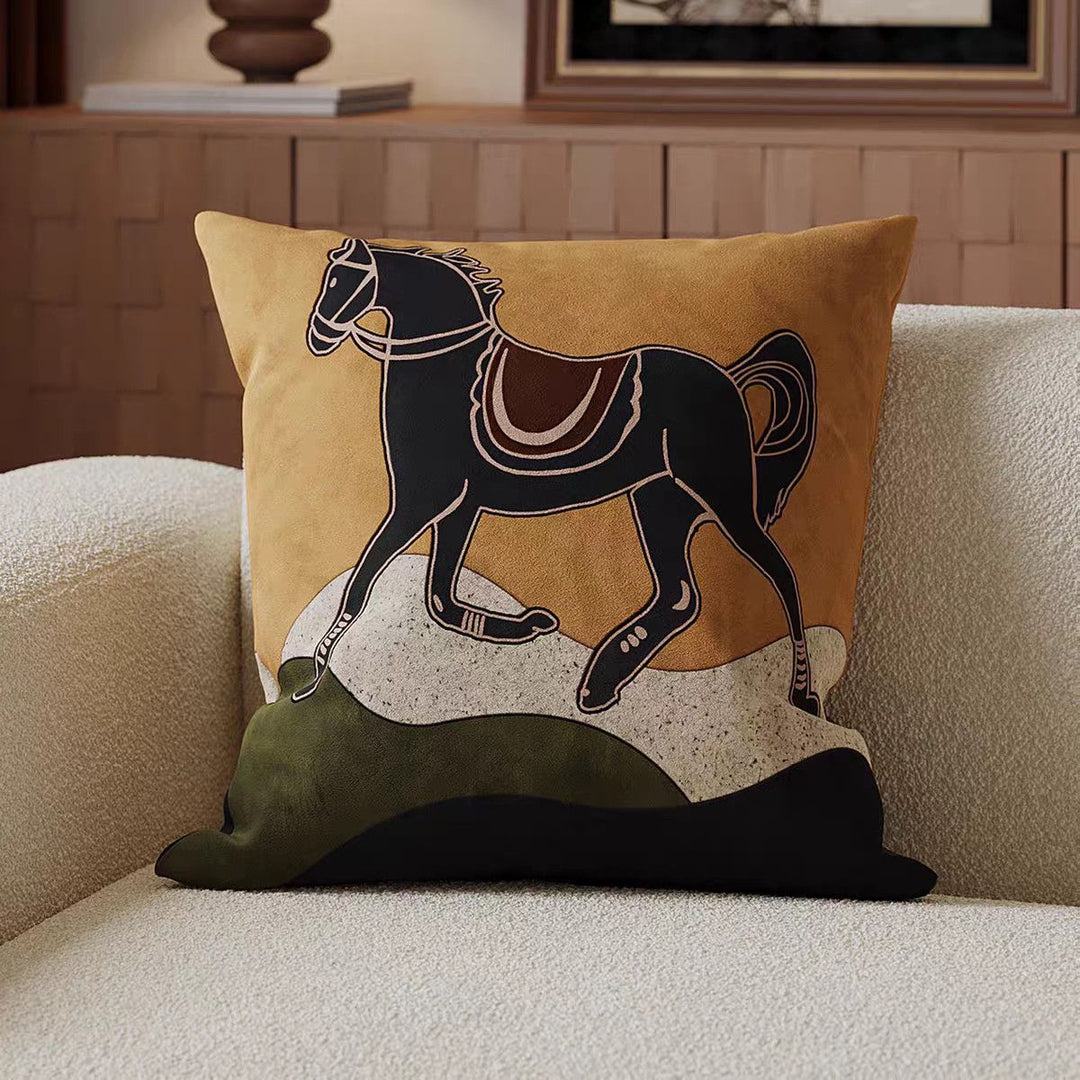 Artistic Horse-Themed Decorative Pillow