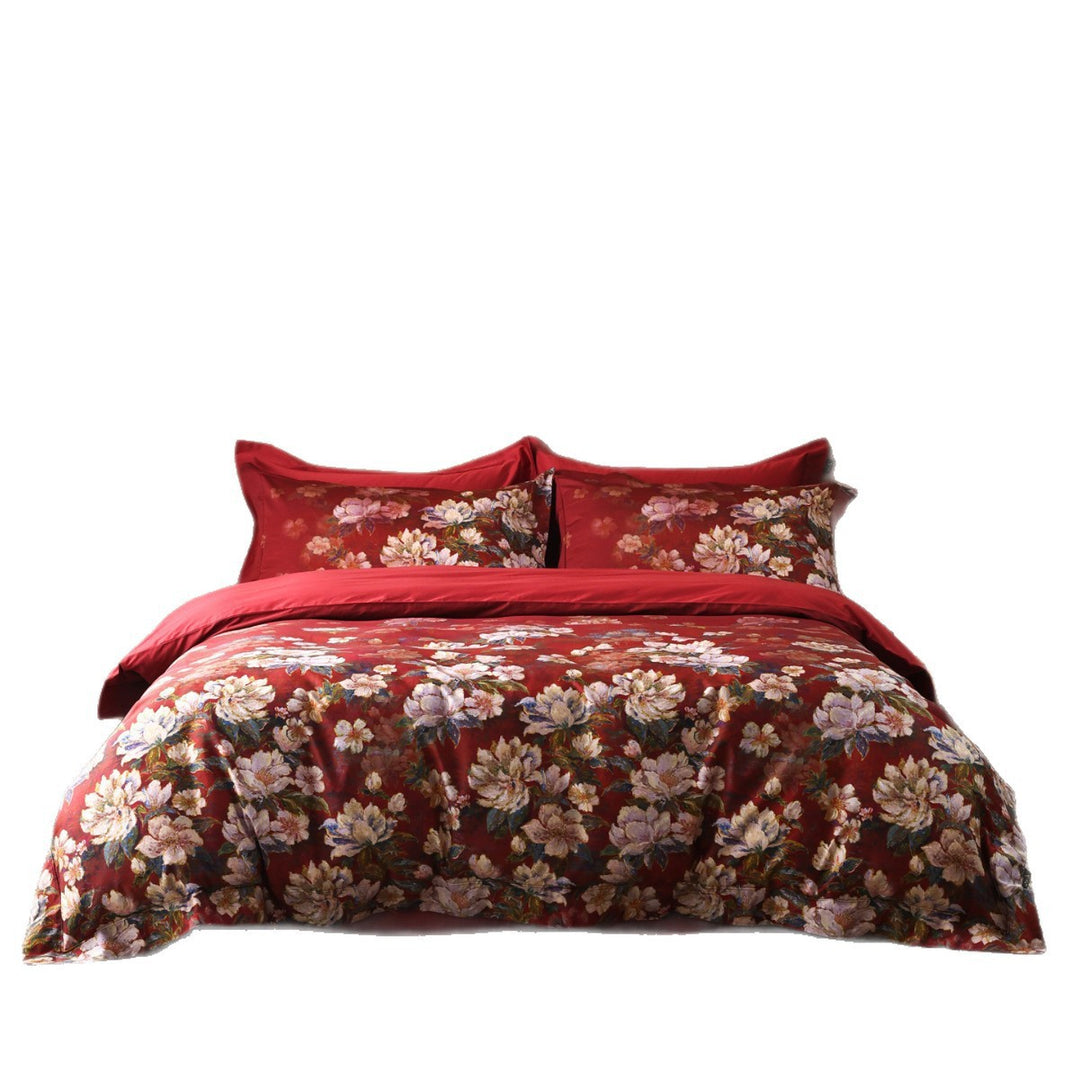 Botanical Painterly Floral Cotton-Sateen Duvet Cover Ensemble with Silky Sheen and Hidden Closure
