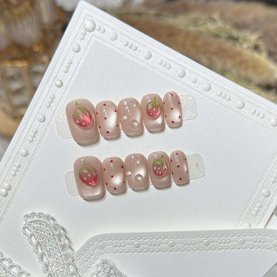 Strawberry-Inspired Press-On Nail Art Set Stornfield
