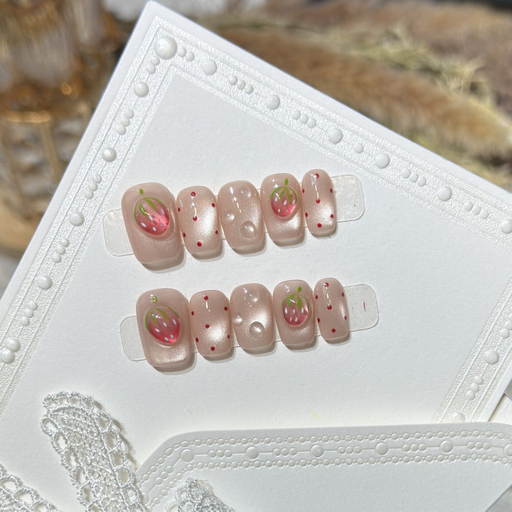 Strawberry-Inspired Press-On Nail Art Set Stornfield