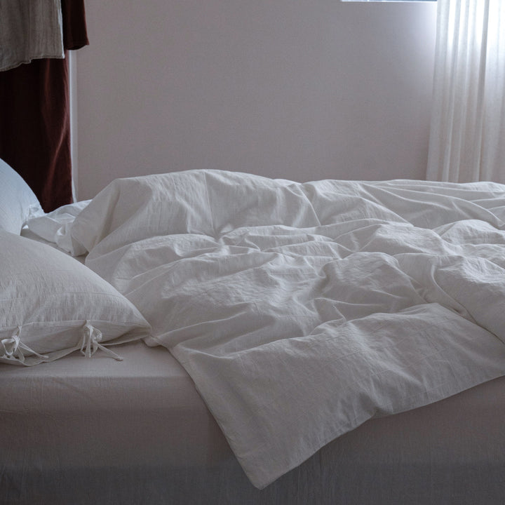 Waffle-Jacquard Cotton Duvet Cover Set with Corner Tie Pillowcases
