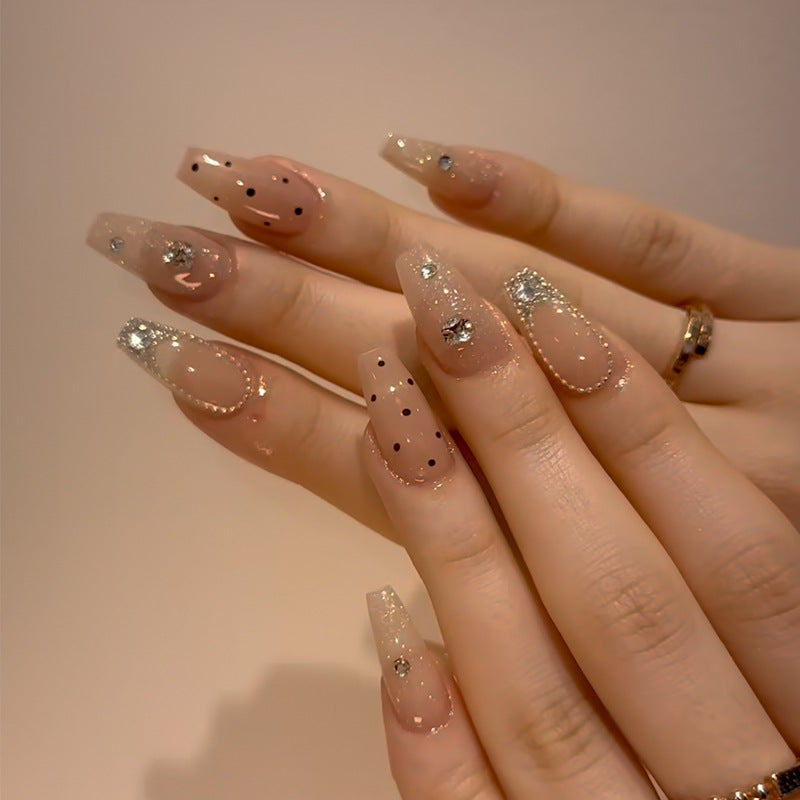 Decorative Long Stiletto Press-On Nail Art with Rhinestone Accents Stornfield