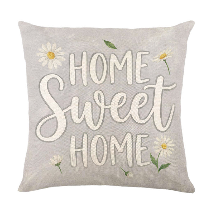 Botanical Linen-Texture Decorative Daisy Throw Pillow Cover