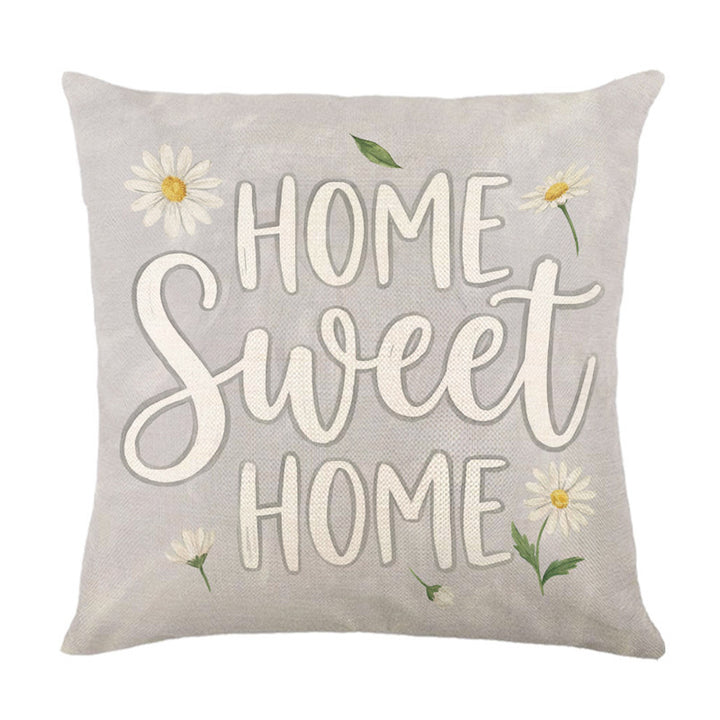 Botanical Linen-Texture Decorative Daisy Throw Pillow Cover